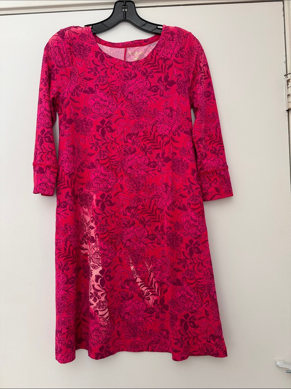 Lilly Pulitzer Hot Pink Floral Long Sleeve Shift Dress